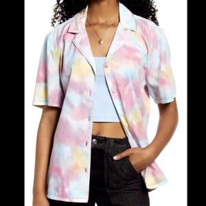 BP Tie Dye Soft Button Up Shirt Purple Blue Multi 3x